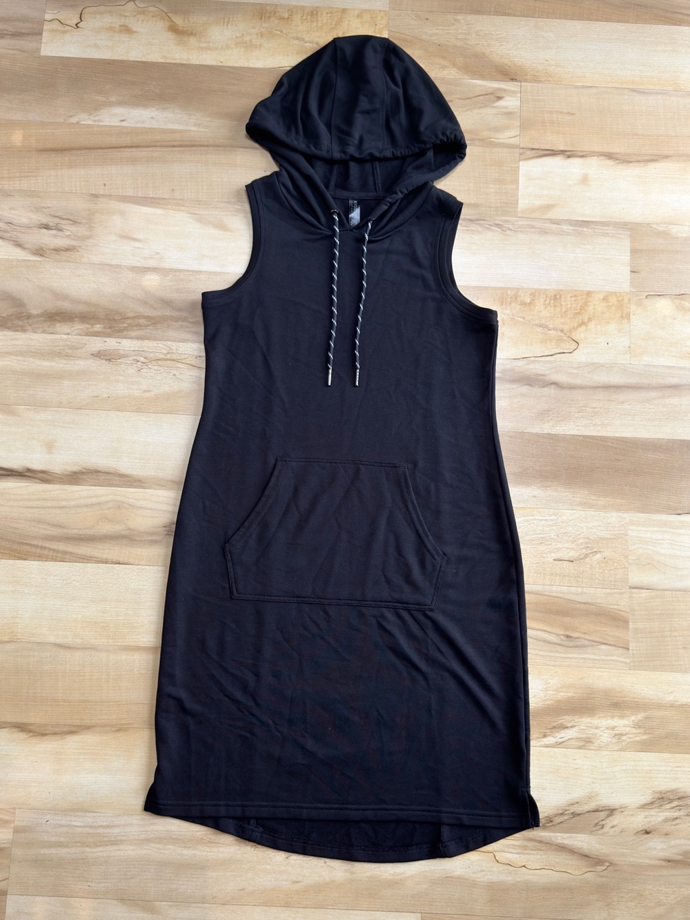 Kyodan Black Knit Sleeveless Tank Top Hoodie Dress with Pocket